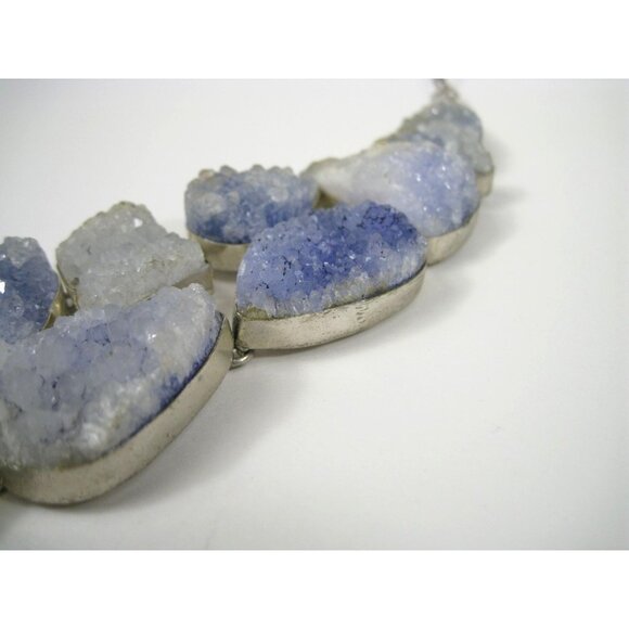 Druzy Quartz Sterling Silver 925 Statement Necklace Adjustable Chain Bib 23 inch - Picture 4 of 9